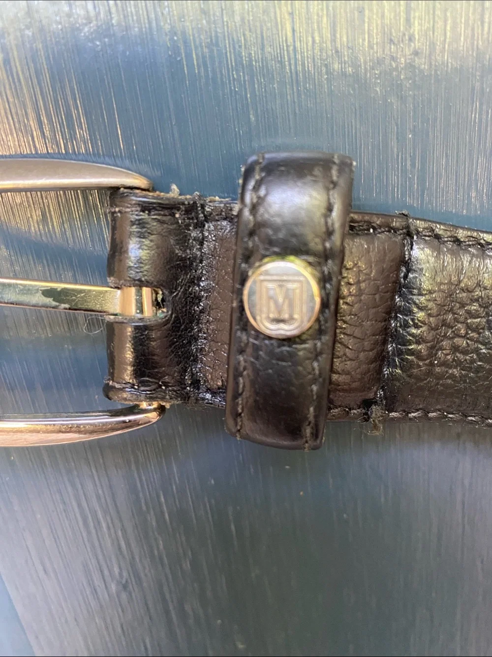 Bruno Magli Black Leather Belt  with Silver tone brass buckle  Made in Italy